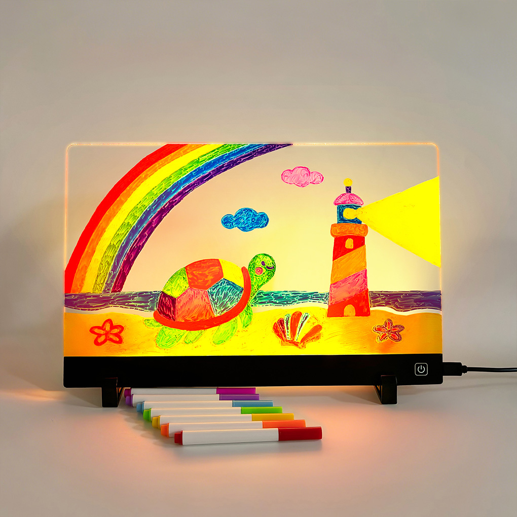 Kids Education Tablet - 子供用お絵かきボード 再利用可能なLCDタブレット 消せるライトアップ落書きパッド 子供向け楽しい教育玩具 メニューボード
