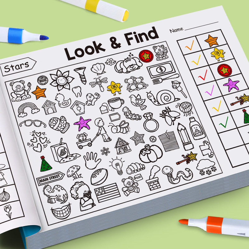 Kids Education Laptop - 子供向け隠された物体塗り絵ブック キッズ探し物探し塗り絵＆描画ブック 教育用フラッシュカード、手書き練習帳