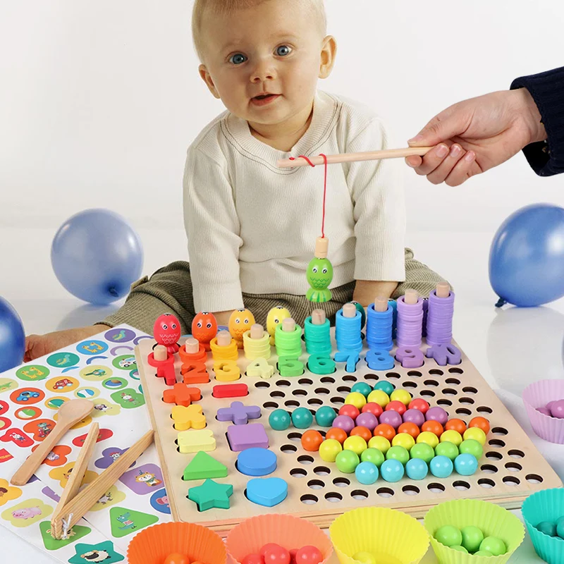 Kids Education Board - 子供向け教育玩具 モンテッソーリ木製パズルボード 数学ゲームおもちゃ 手と脳のトレーニング クリップビーズ 幼児向け