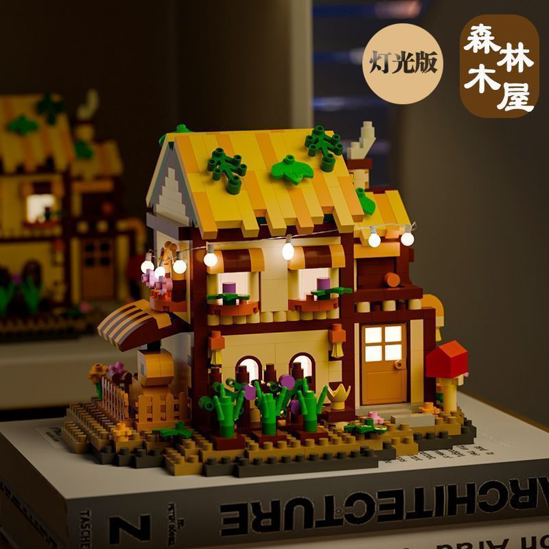 Kids Education Login - 新しい森の小屋ミニビルディングブリックDIY組み立てキットレトロログハウスオーナメントコレクションおもちゃ教育ギフト大人と子供向け