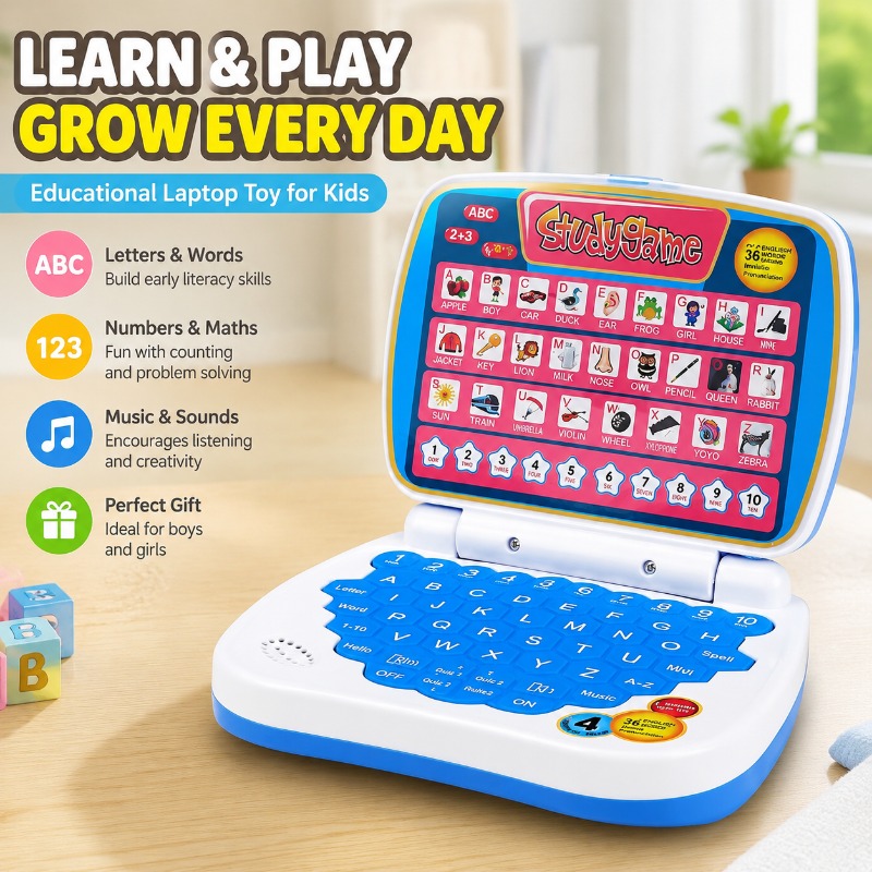 Kids Education Laptop - ミニシミュレーションラップトップ教育玩具 LEDスクリーン搭載 子供用学習マシン ごっこ遊びノートパソコン 早期教育デバイス