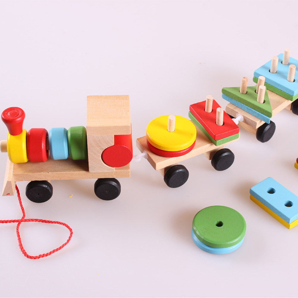 Kids Education Help - 1セット 子供用木製列車 3つのセクション 明るい色の教育用玩具 色と形の認識を促す 幼児教育用