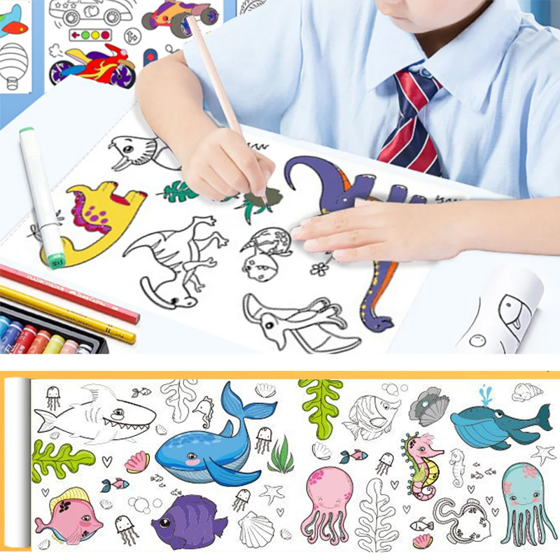 Kids Education Laptop - 子供のための粘着性のあるロールペーパーロール,落書きのスクロール,カラー充填,絵画,教育玩具,女の子へのギフト,人気の描画おもちゃ