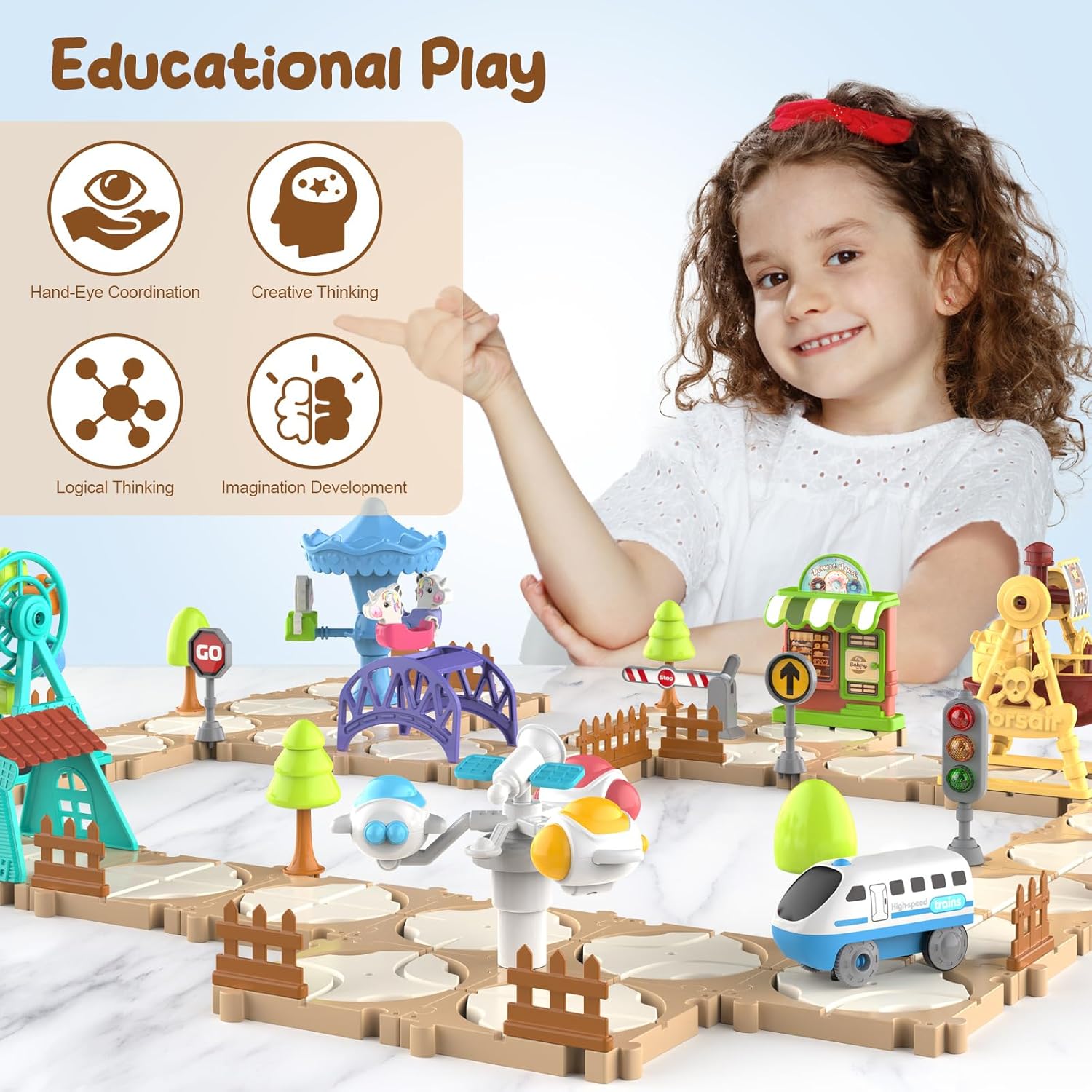 DIY パズルトラックカーセット組み立てシーンレールトレイン - Kids Education Board のレビューと価格
