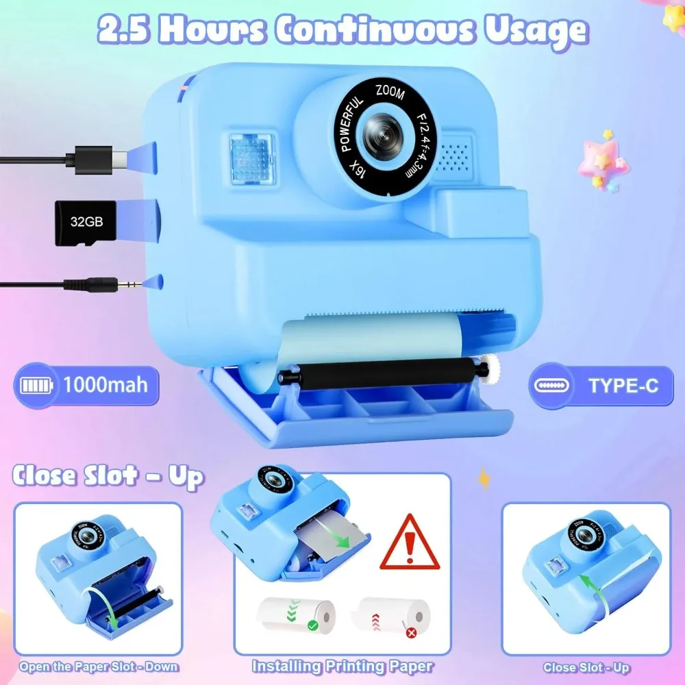 子供用ポータブル写真カメラ,32gカード,インスタント印刷, - Kids Education Images のレビューと価格